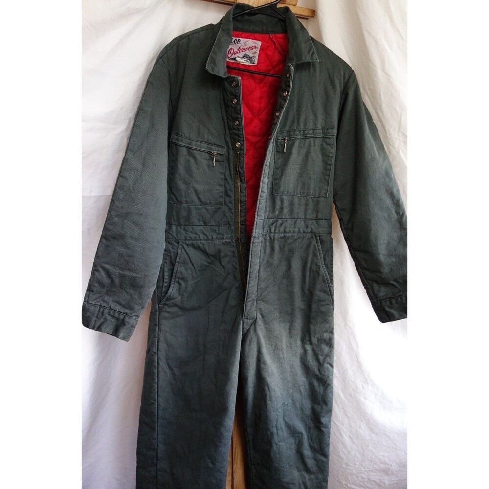 Vintage Lee Union Made Insulated Work Coveralls Military Olive Green 1970s Small